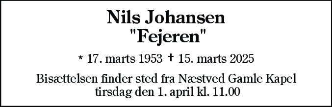 Dødsannonce for Nils Mumbi Johansen