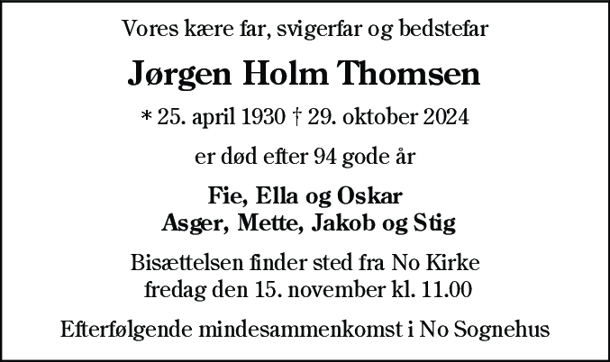 Dødsannonce for Jørgen Holm Thomsen