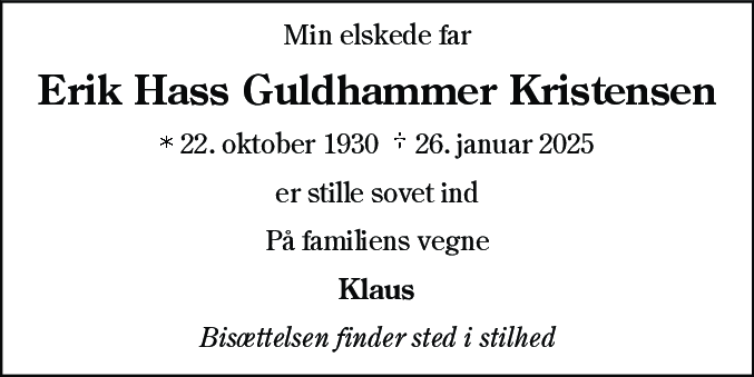 Dødsannonce for Erik Hass Guldhammer Kristensen