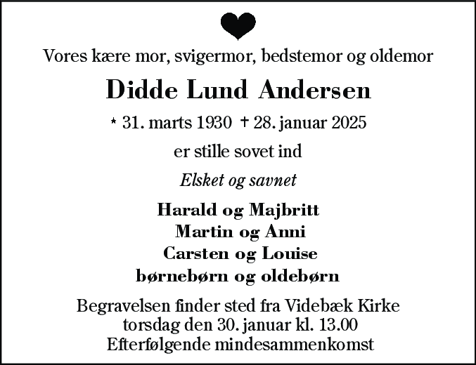 Dødsannonce for Didde Lund Andersen