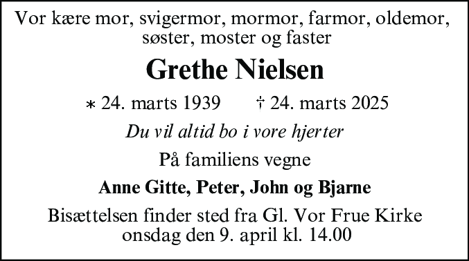 Dødsannonce for Grethe Berit Nielsen