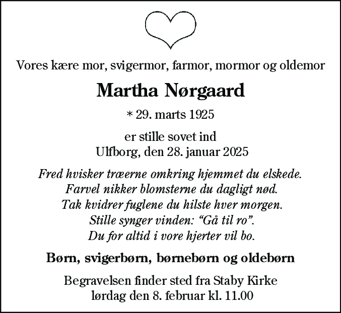 Dødsannonce for Martha Nørgård