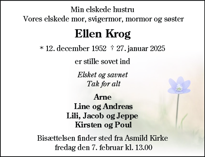 Dødsannonce for Ellen Krog