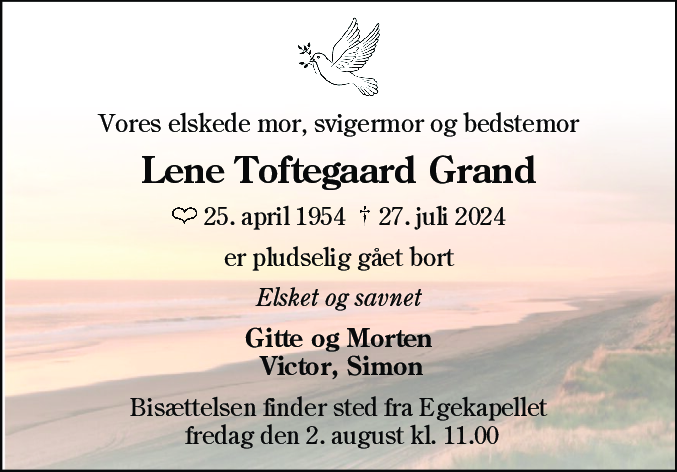 Dødsannonce for Lene Toftegaard Grand