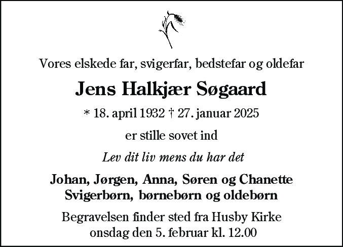 Dødsannonce for Jens Halkjær Søgaard
