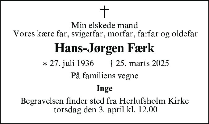 Dødsannonce for Hans-Jørgen Færk