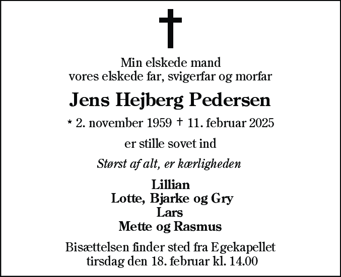Dødsannonce for Jens Hejberg Pedersen