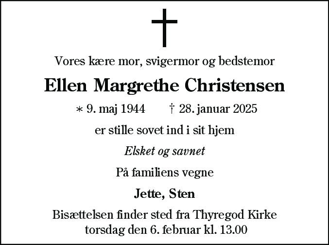 Dødsannonce for Ellen Margrethe Christensen