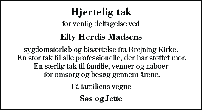 Dødsannonce for Elly Herdis Madsen