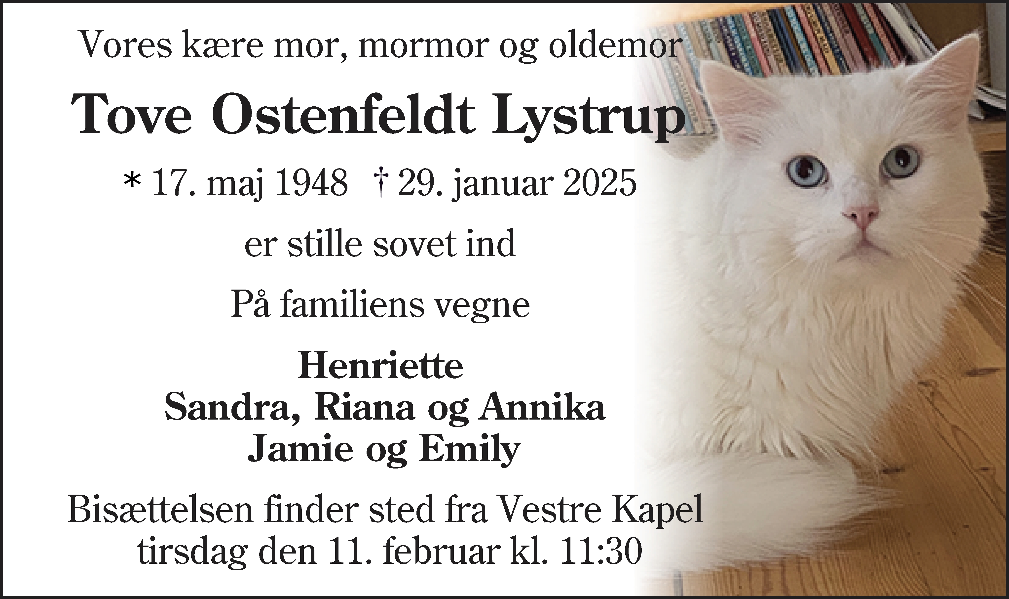 Dødsannonce for Tove Ostenfeldt Lystrup