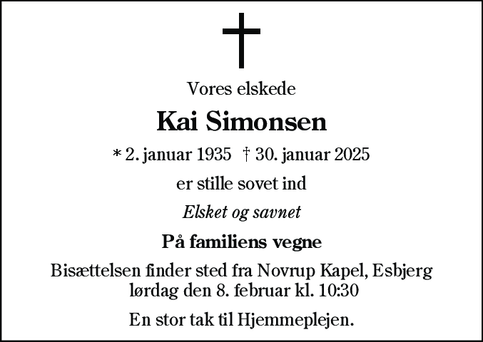 Dødsannonce for Kai Simonsen