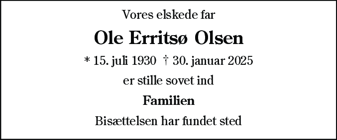 Dødsannonce for Ole Erritsø Olsen