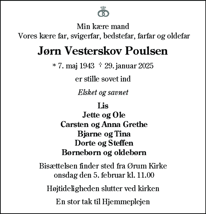 Dødsannonce for Jørn Vesterskov Poulsen