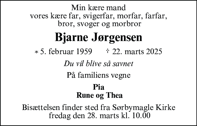 Dødsannonce for Bjarne Jørgensen