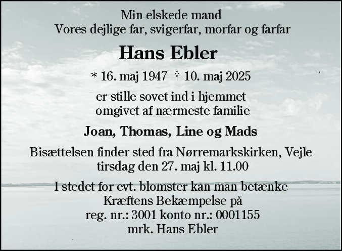 Dødsannonce for Hans Ebler Hansen
