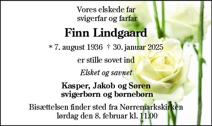 Dødsannonce for Finn Lindgaard