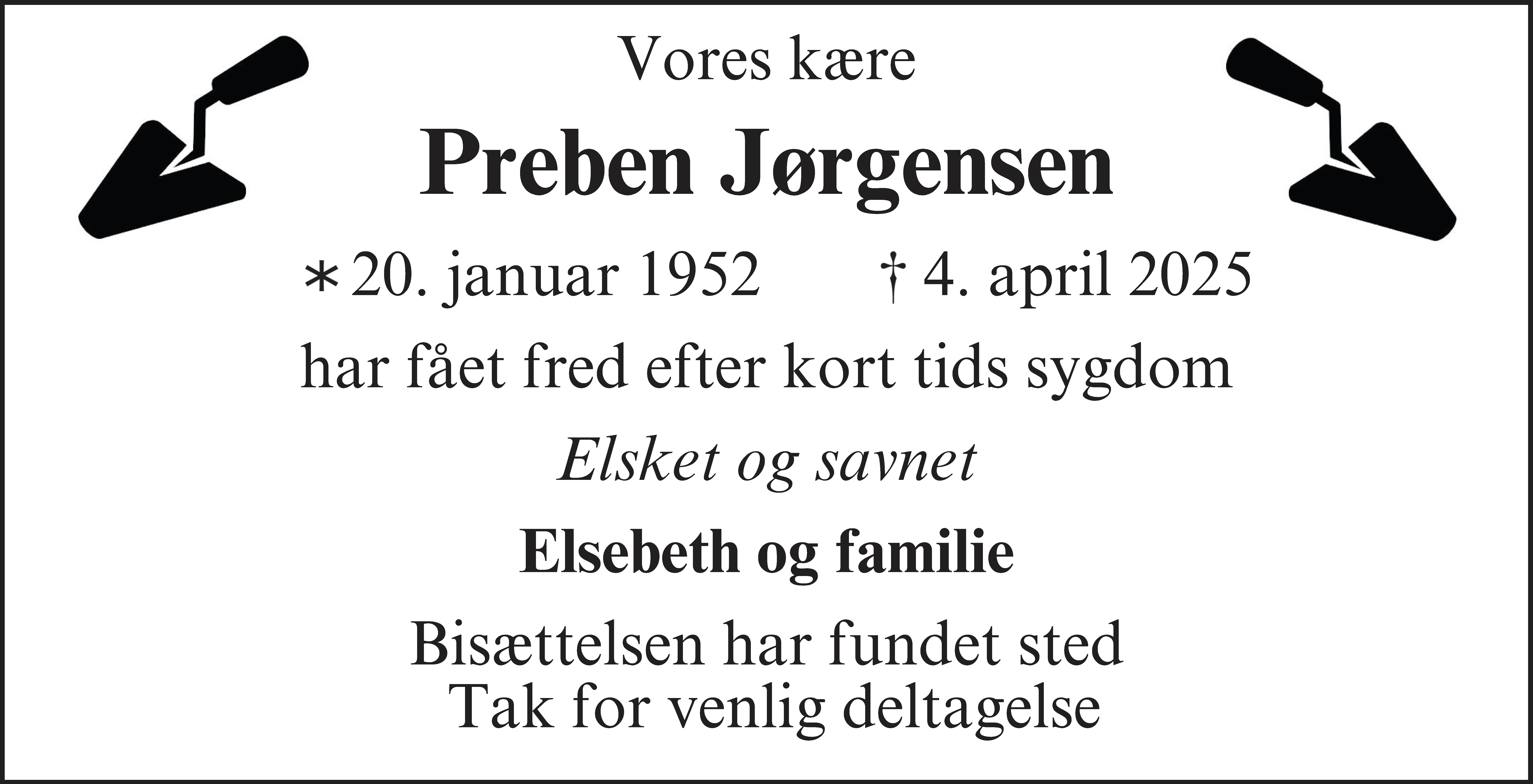 Dødsannonce for Preben Mogens Rye Jørgensen
