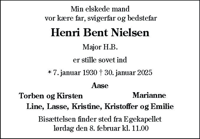 Dødsannonce for Henri Bent Nielsen