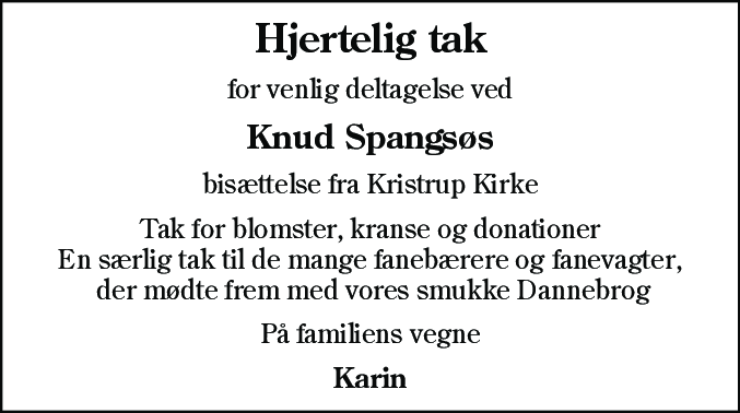 Dødsannonce for Knud Spangsø