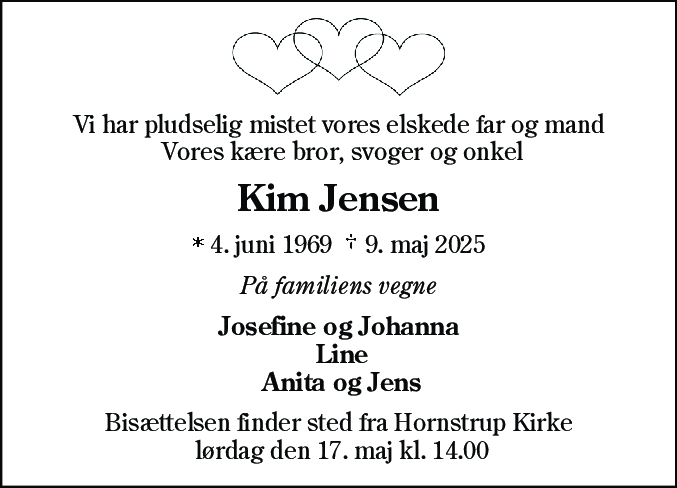 Dødsannonce for Kim Jensen