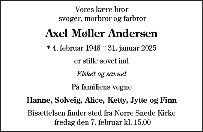 Dødsannonce for Axel Møller Andersen