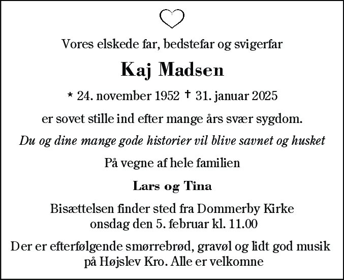 Dødsannonce for Kaj Madsen