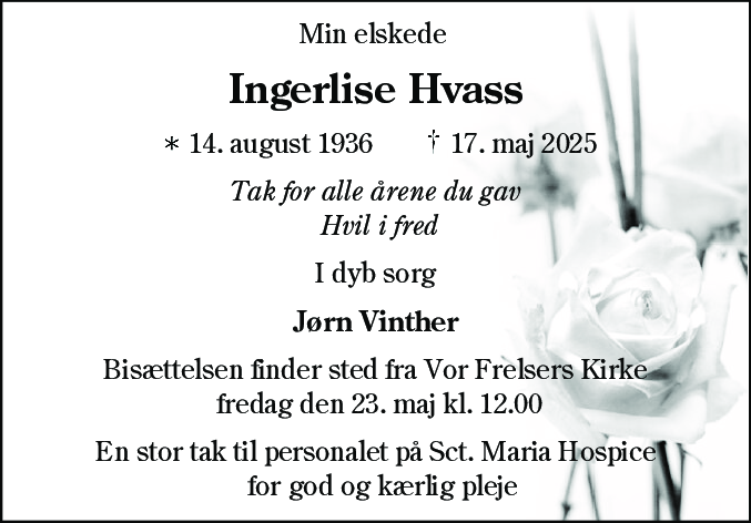 Dødsannonce for Ingerlise Hvass