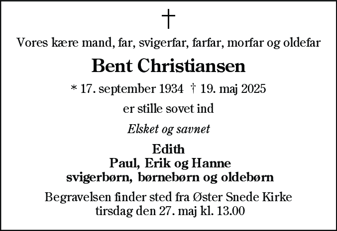 Dødsannonce for Bent Christiansen