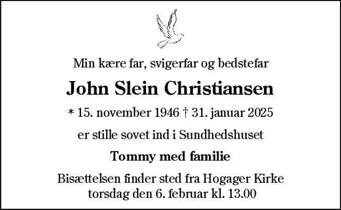 Dødsannonce for John Slein Christiansen