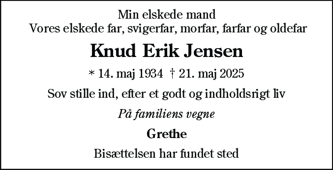 Dødsannonce for Knud Erik Jensen
