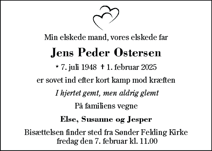 Dødsannonce for Jens Peder Ostersen