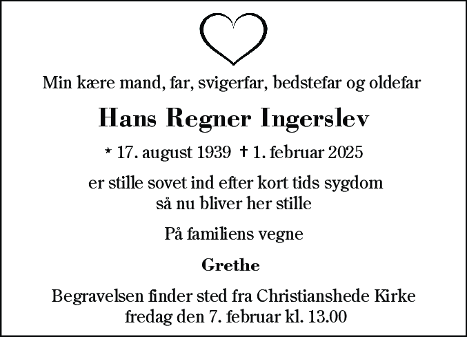 Dødsannonce for Hans Regner Ingerslev