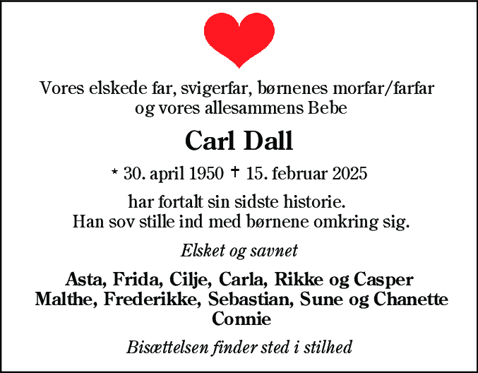 Dødsannonce for Carl Dall