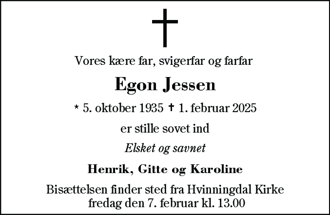 Dødsannonce for Egon Jessen