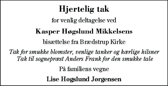 Dødsannonce for Kasper Høgslund Mikkelsen