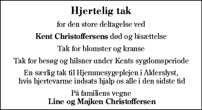 Dødsannonce for Kent Christoffersen