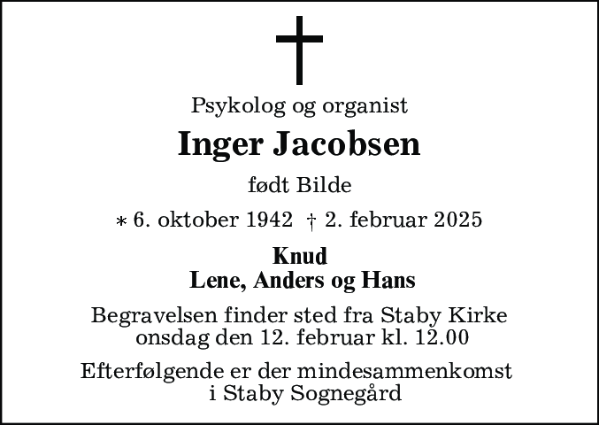 Dødsannonce for Inger Jacobsen