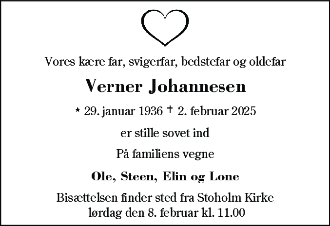 Dødsannonce for Verner Johannesen