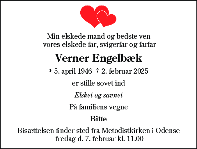 Dødsannonce for Verner Engelbæk