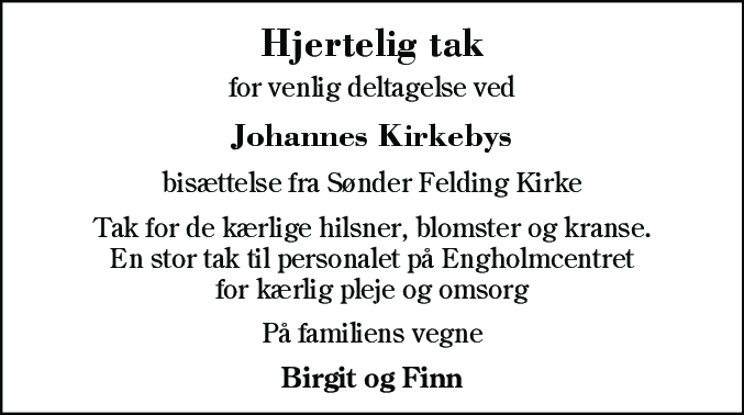 Dødsannonce for Johannes Kirkeby