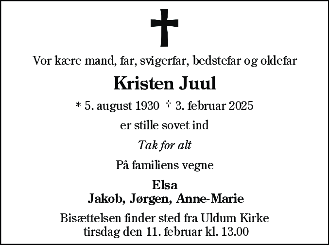 Dødsannonce for Kristen Juul