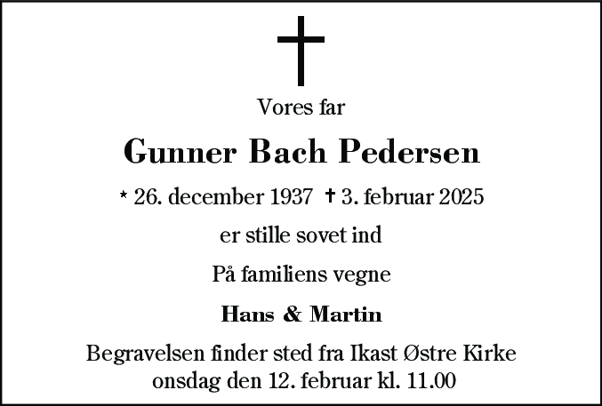 Dødsannonce for Gunner Bach Pedersen