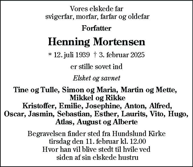 Dødsannonce for Henning Mortensen