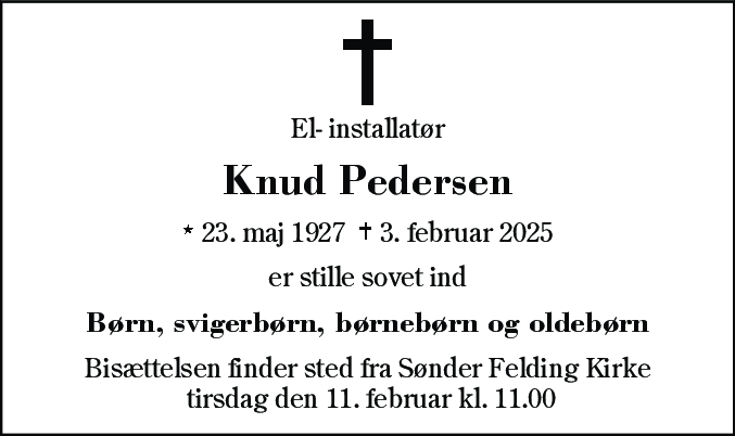 Dødsannonce for Knud Pedersen