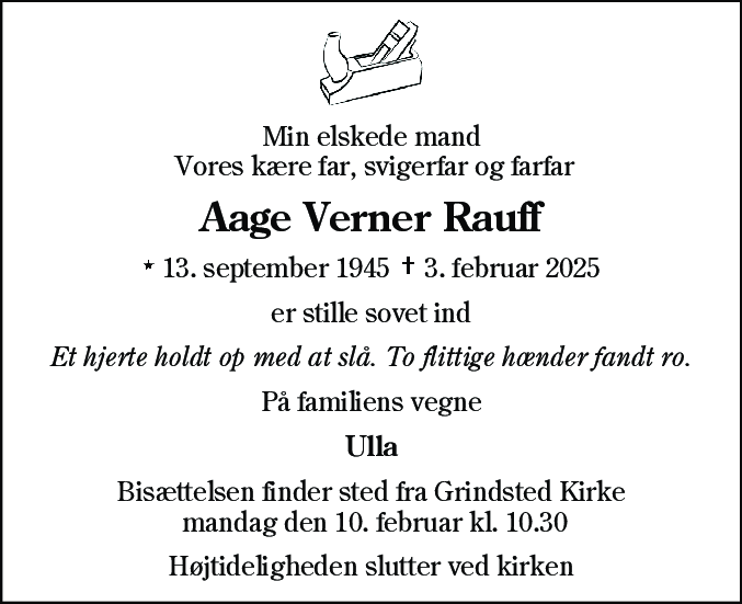 Dødsannonce for Aage Verner Rauff