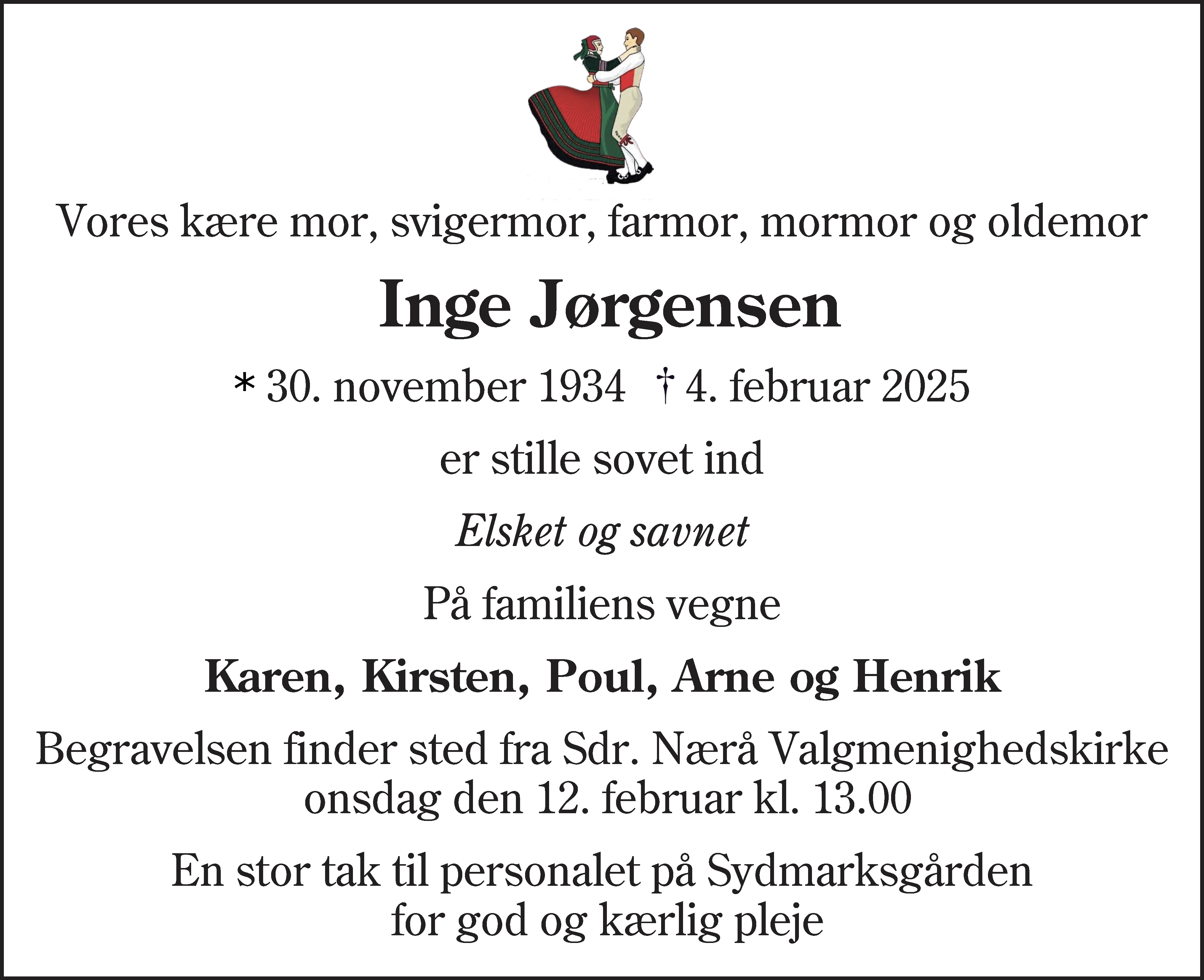 Dødsannonce for Inge Jørgensen