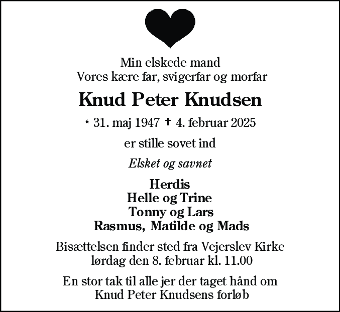Dødsannonce for Knud Peter Knudsen