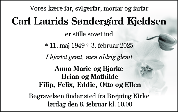 Dødsannonce for Carl Laurids Søndergård Kjeldsen