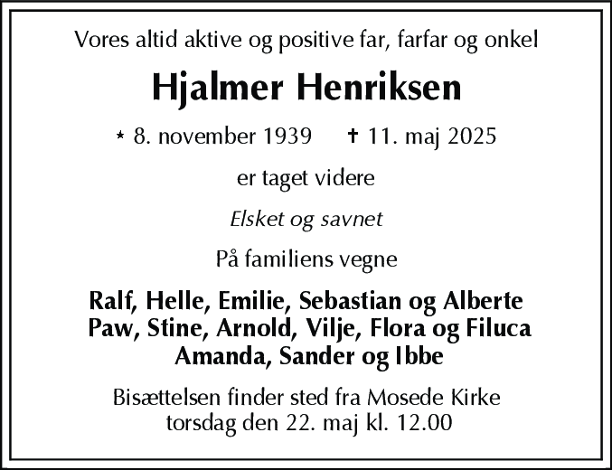 Dødsannonce for Hjalmer Henriksen