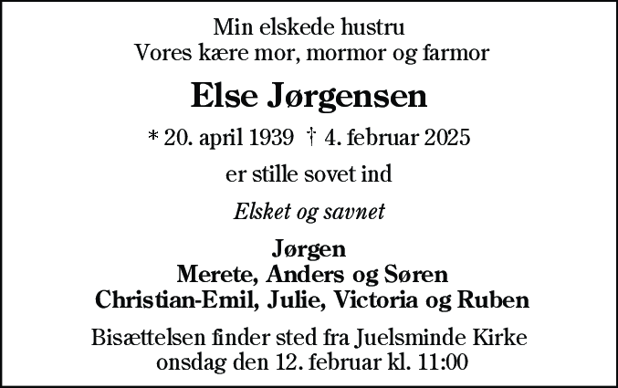 Dødsannonce for Else Jørgensen